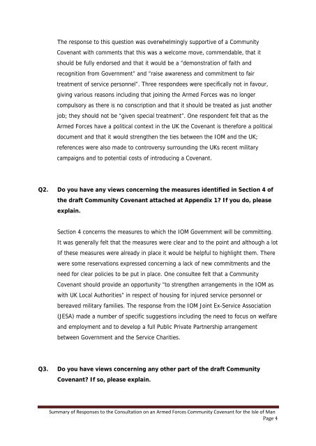 Armed Forces Covenant Summary of Responses - Isle of Man ...