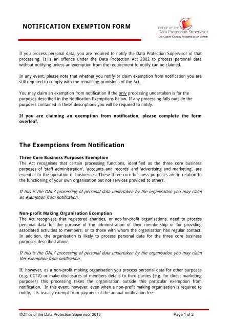 Exemption from Notification Form