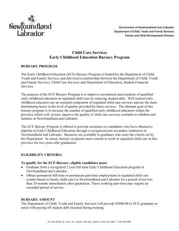 Child Care Services Early Childhood Education Bursary Program