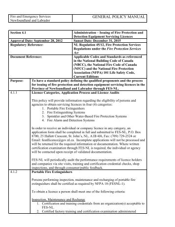 Fire Protection & Detection Equipment Servicing Licenses Policy