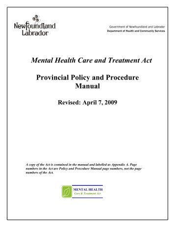 Mental Health Care and Treatment Act: Provincial Policy