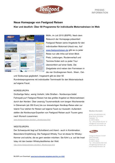 Neue Homepage von Feelgood Reisen - Bock Schröder PR