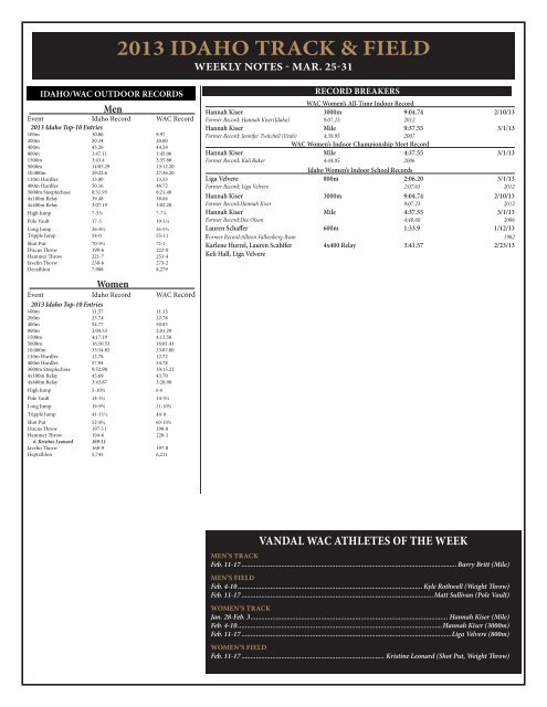 2013 IDAHO TRACK & FIELD - University of Idaho Athletics