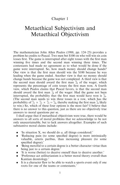 Metaethical subjectivism and metaethical objectivism - Ashgate