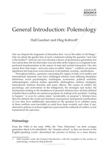 General Introduction: Polemology - Ashgate