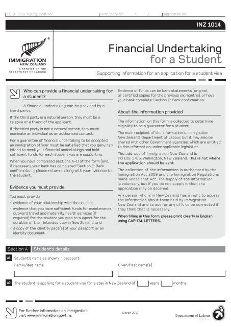 Financial Undertaking for a Student (INZ 1014) - Immigration New ...