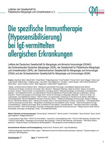 Die spezifische Immuntherapie (Hyposensibilisierung) bei IgE ...