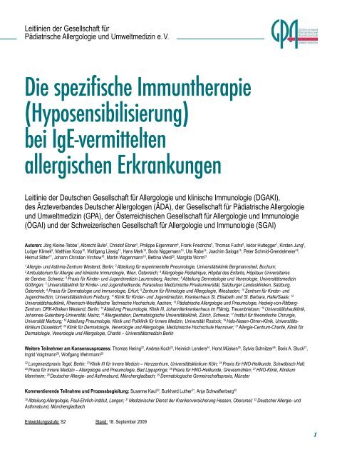 Die spezifische Immuntherapie (Hyposensibilisierung) bei IgE ...