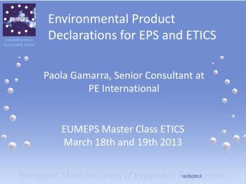 Environmental Product Declarations for EPS and ETICS - EUMEPS