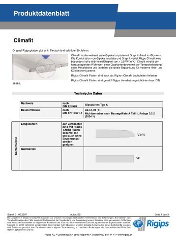 Produktdatenblatt Climafit - Rigips