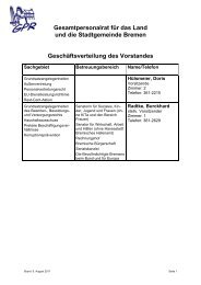 Geschäftsverteilung des Gesamtpersonalrats - GPR - Bremen