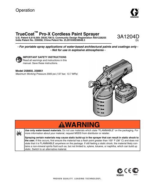 3A1204D - TrueCoat Pro-X Cordless Paint Sprayer ... - Graco Inc.