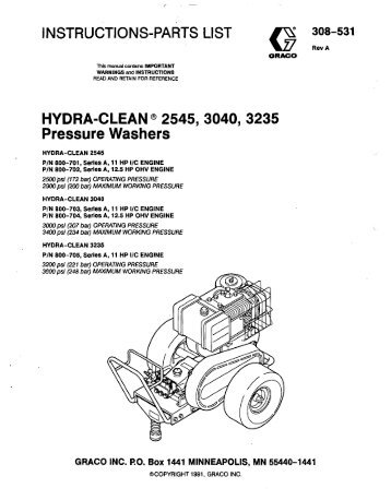 308531A HYDRA-CLEAN 2545,3040,3235 Pressure ... - Graco Inc.