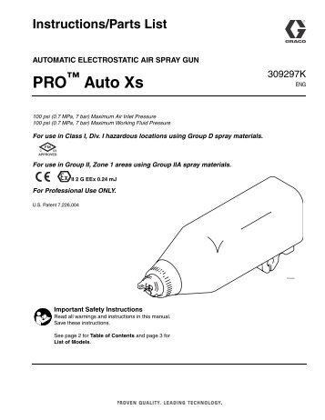 PRO Auto Xs, Automatic Electrostatic Air Spray Gun ... - Graco Inc.