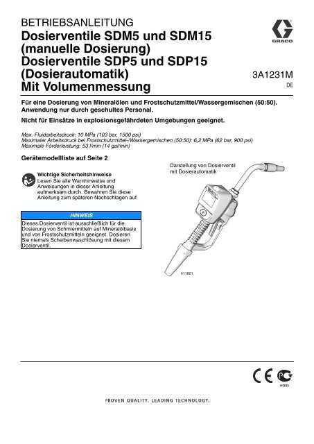 3A1231M, SDM5 & SDM15 (Manual); SDP5 & SDP15 ... - Graco Inc.