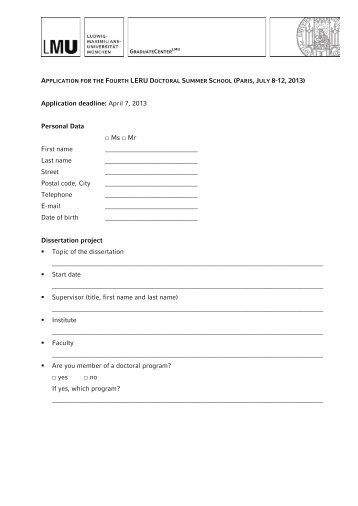 Application form - Graduate Center - LMU