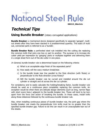 Bundle Breaker Info - National Steel Rule