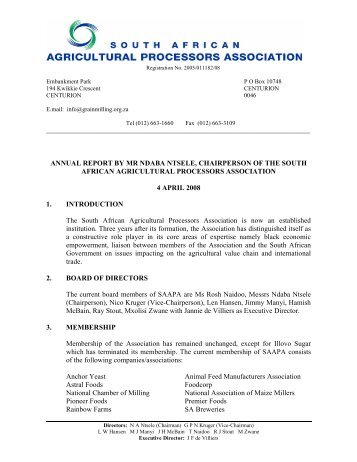 2008 AGM Chairman's Report - National Chamber of Milling