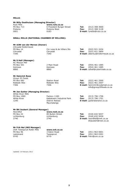 MEMBERSHIP LIST (WHEAT) - National Chamber of Milling