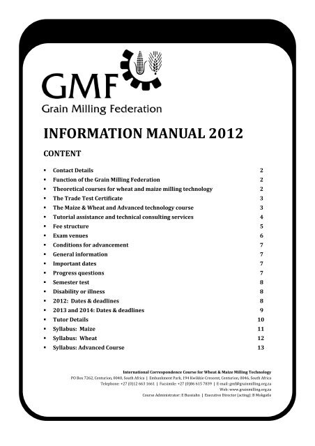information manual 2012 - National Chamber of Milling