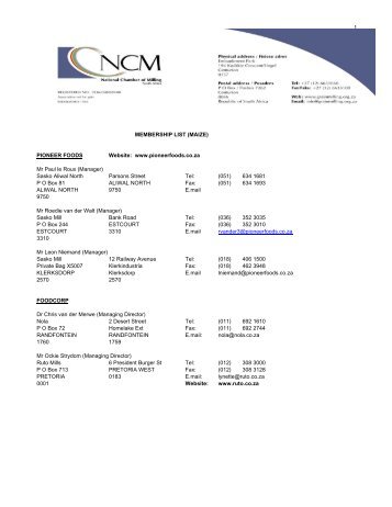 membership list (maize) - National Chamber of Milling