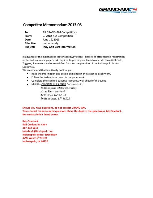 Competitor Memorandum 2013-06 - Grand Am