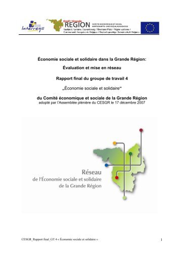 10e Sommet CESGR - GT 4 "Economie sociale et ... - Grande Région