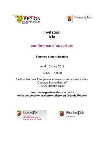 Invitation à la conférence d'ouverture : Femmes et ... - Grande Région