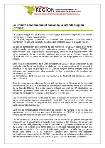 Le Comité économique et social de la Grande Région (CESGR)