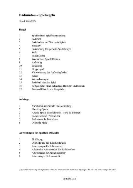 Badminton Spielregeln