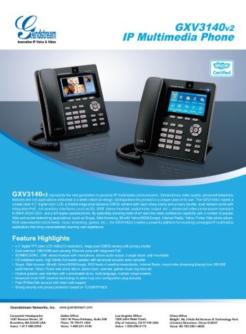 GXV3140v2 Product Brochure/Specifications - Grandstream Networks