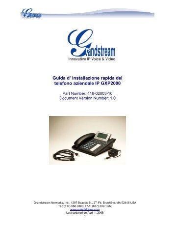 Guida d' installazione rapida del telefono aziendale IP GXP2000