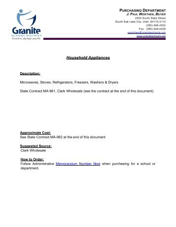 Household Appliances - Granite School District