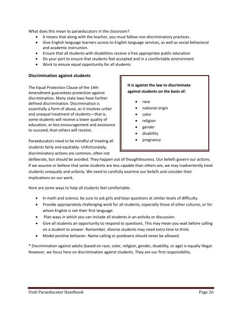 Utah Special Education Paraeducator Handbook - Granite School ...