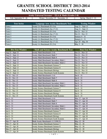 2013-2014 Testing Calendar - Granite School District