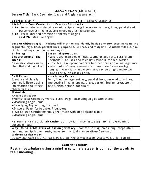 Glossary Geometry Vocabulary Lines Worksheet
