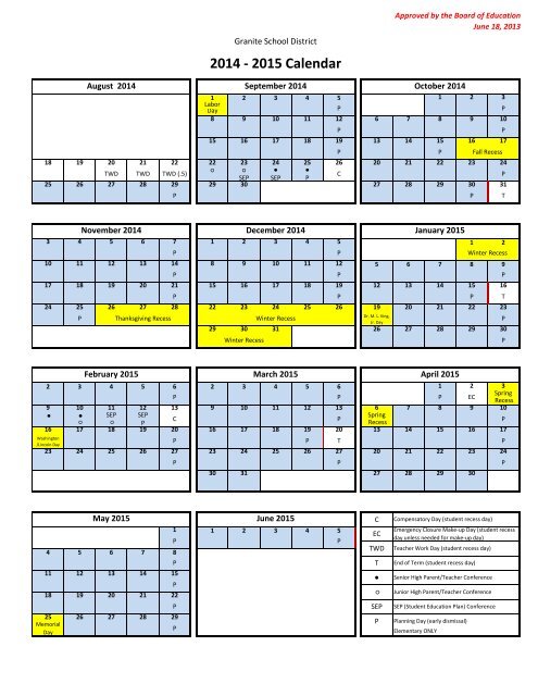 14 15 Calendar Pdf Granite School District