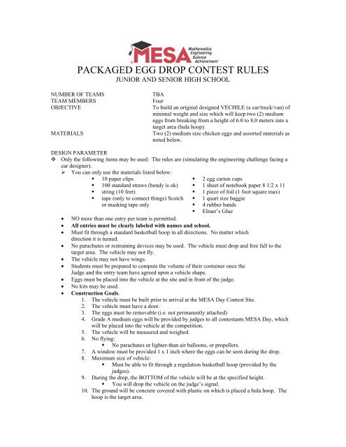 PACKAGED EGG DROP CONTEST RULES - Granite School District