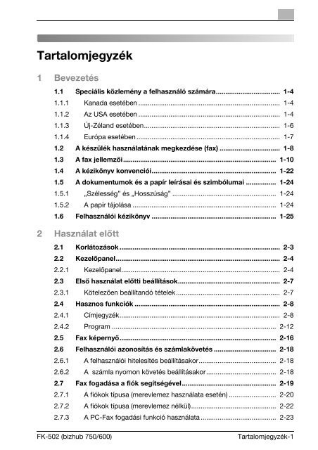 Konica Minolta Bizhub 600 Fax Kézikönyv - GRAPHAX.HU ...