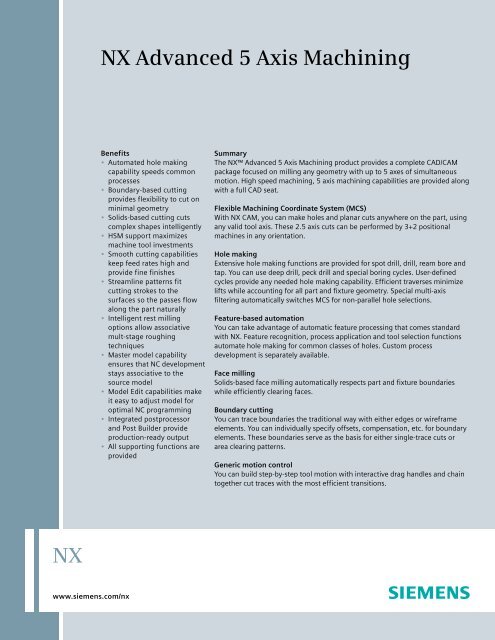 NX Advanced 5-Axis Machining Fact Sheet