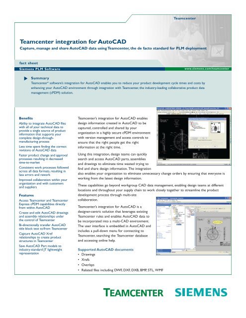 Teamcenter Integration for AutoCAD