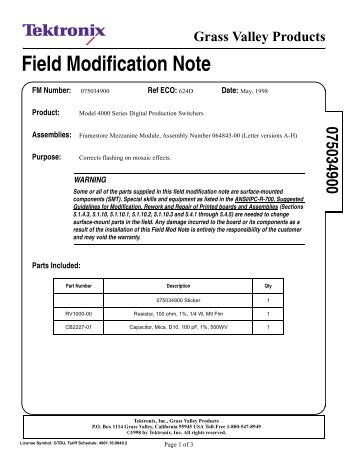 Field Modification Note - Grass Valley