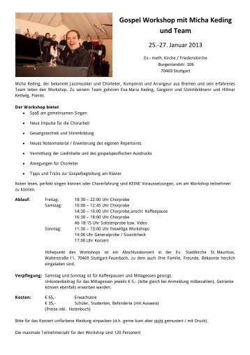 Gospel Workshop mit Micha Keding und Team - Gratis Webserver
