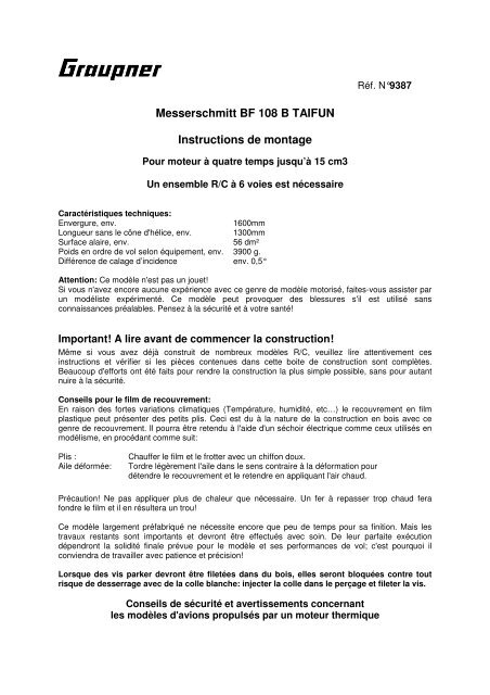 Messerschmitt BF 108 B TAIFUN Instructions de montage