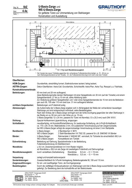 StZ 4.4a U-Basis-Zarge und WE-U-Basis-Zarge - Grauthoff