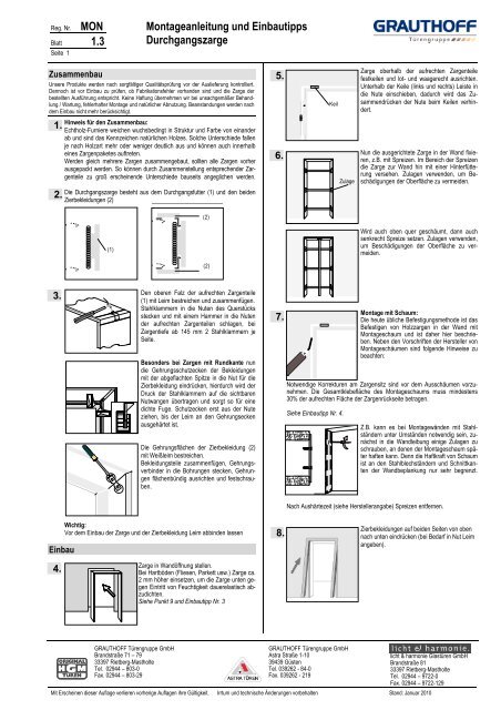 1.3 Montageanleitung und Einbautipps Durchgangszarge - Grauthoff