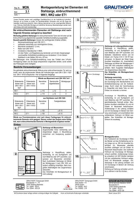 3.1 Montageanleitung bei Elementen mit Stahlzarge ... - Grauthoff