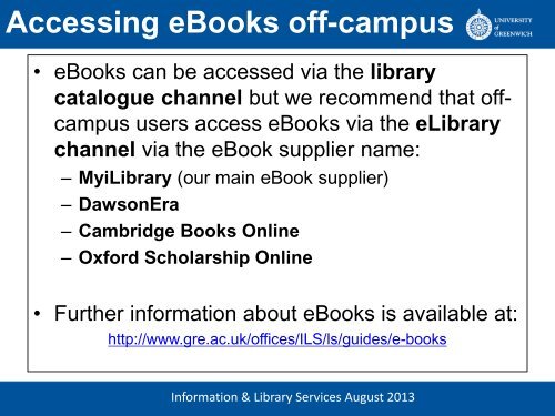 University of Greenwich library resources and services for partner staff