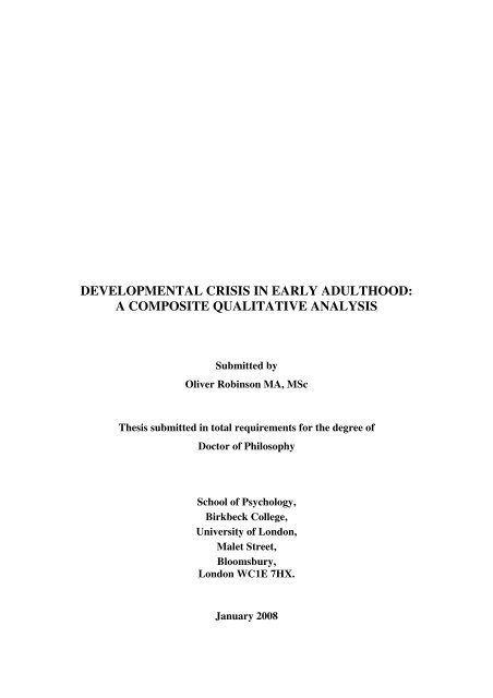 DEVELOPMENTAL CRISIS IN EARLY ADULTHOOD: A ...