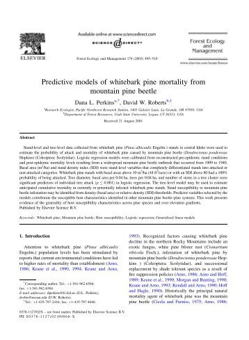 Predictive models of whitebark pine mortality from mountain pine ...